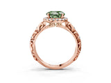Rose gold Fancy Green Round Cut Halo Diamond Solitaire with Filigree Band and Four-Prong Setting_3