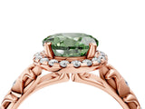 Rose gold Fancy Green Round Cut Halo Diamond Solitaire with Filigree Band and Four-Prong Setting_4