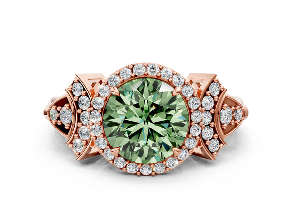 Rose Gold Round Halo Engagement Ring Setting for Fancy Green Center with Arched Pave