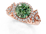 Rose gold Fancy Green Round Cut Halo Diamond Split Shank Engagement Ring with Four-Prong Setting_1