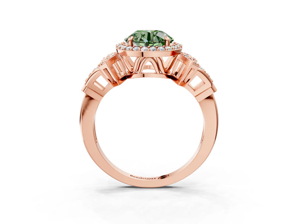 Rose Gold Round Halo Engagement Ring Setting for Fancy Green Center with Arched Pave