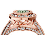 Rose gold Fancy Green Round Cut Halo Diamond Split Shank Pave Ring_4