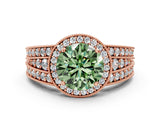 Rose gold Fancy Green Round Cut Halo Diamond Split Shank Ring with Prong Setting