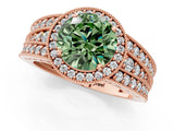Rose gold Fancy Green Round Cut Halo Diamond Split Shank Ring with Prong Setting_1