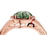 Rose gold Fancy Green Round Cut Halo Diamond Split Shank Ring with Prong Setting_4