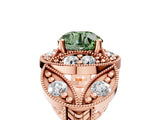 Rose gold Fancy Green Round Cut Halo Milgrain Diamond Engagement Ring with Leaf Band and Four-Prong Setting_5