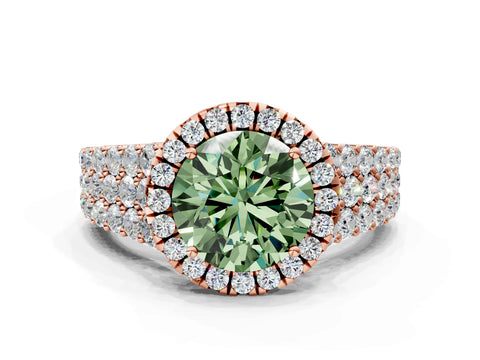 Rose gold Fancy Green Round Cut Halo Pavé Diamond Engagement Ring with Split Shank and Four-Prong Setting_3
