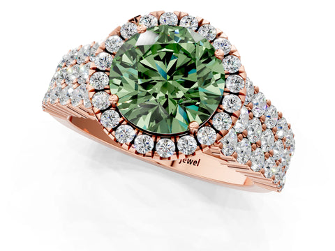 Rose gold Fancy Green Round Cut Halo Pavé Diamond Engagement Ring with Split Shank and Four-Prong Setting_4