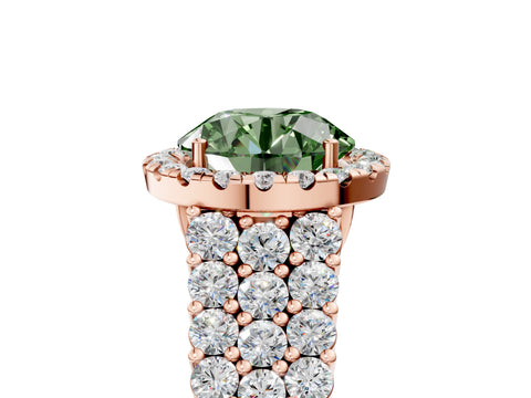 Rose gold Fancy Green Round Cut Halo Pavé Diamond Engagement Ring with Split Shank and Four-Prong Setting_8