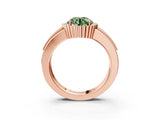 Rose gold Fancy Green Round  Cut Halo Pave Band Four-Prong Ring_52