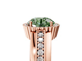 Rose gold Fancy Green Round  Cut Halo Pave Band Four-Prong Ring_54
