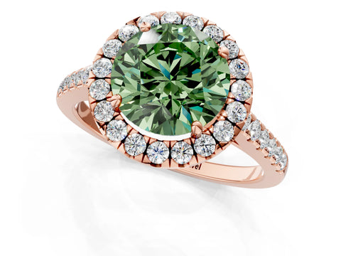 Rose gold Fancy Green Round Cut Halo Pave Diamond Engagement Ring with Four-Prong Setting_1