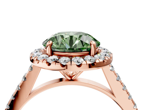 Rose gold Fancy Green Round Cut Halo Pave Diamond Engagement Ring with Four-Prong Setting_4