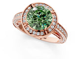 Rose gold Fancy Green Round  Cut Halo Pave Split Shank Prong Setting Ring_33