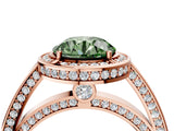 Rose gold Fancy Green Round  Cut Halo Pave Split Shank Prong Setting Ring_36