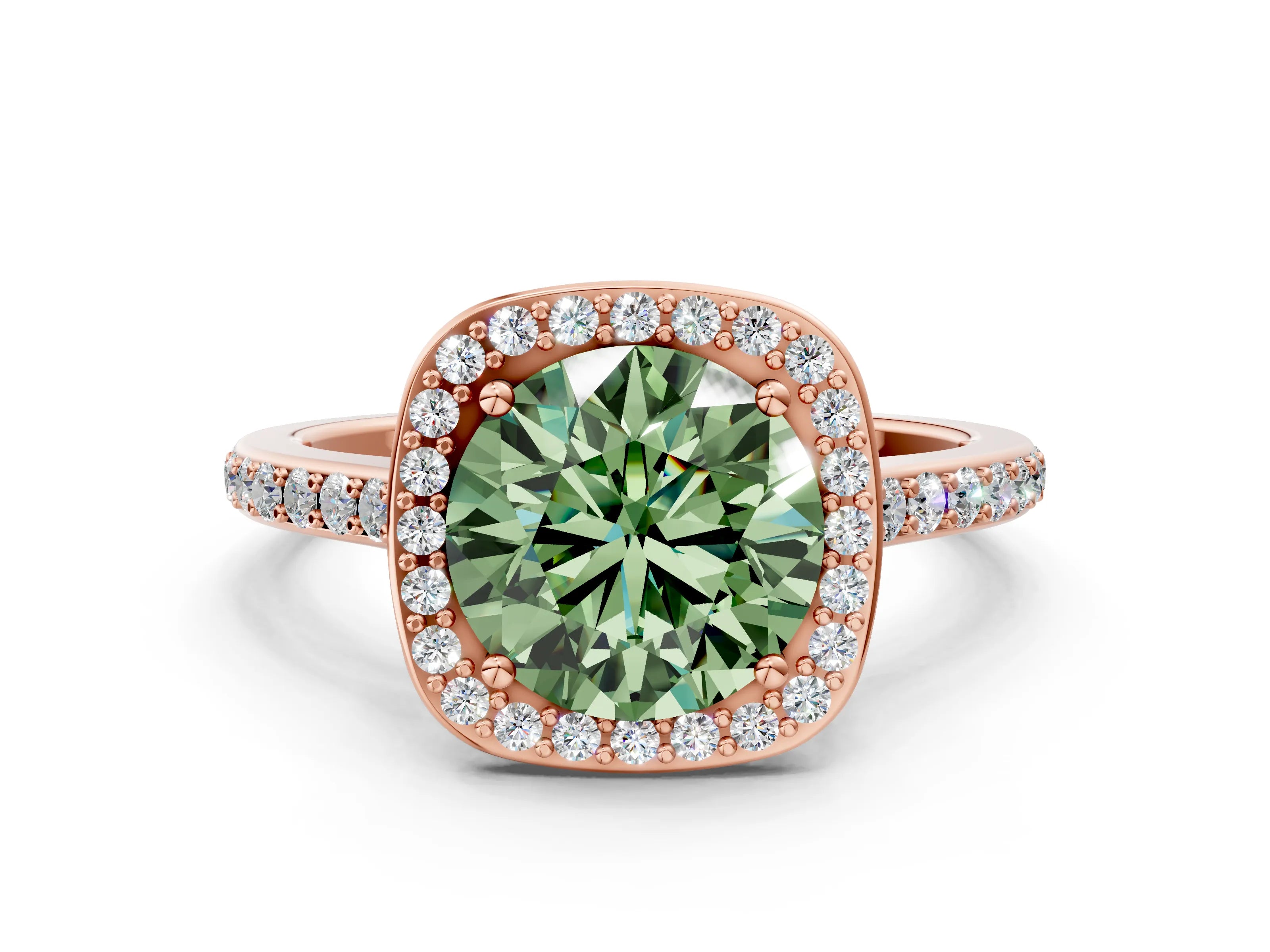 Rose gold Fancy Green Round Cut Halo Round Diamond Pavé Band with Four-Prong Setting_3