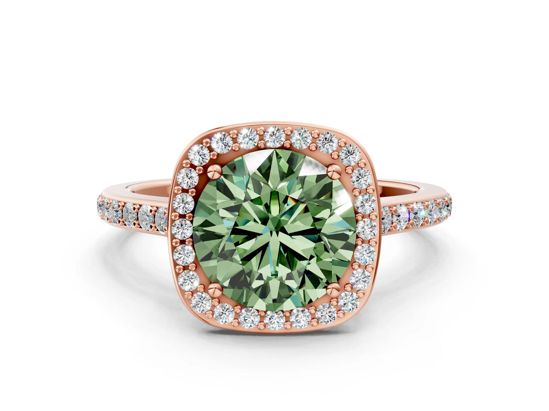 Rose gold Fancy Green Round Cut Halo Round Diamond Pavé Band with Four-Prong Setting_3
