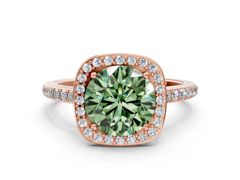Rose gold Fancy Green Round Cut Halo Round Diamond Pavé Band with Four-Prong Setting_3