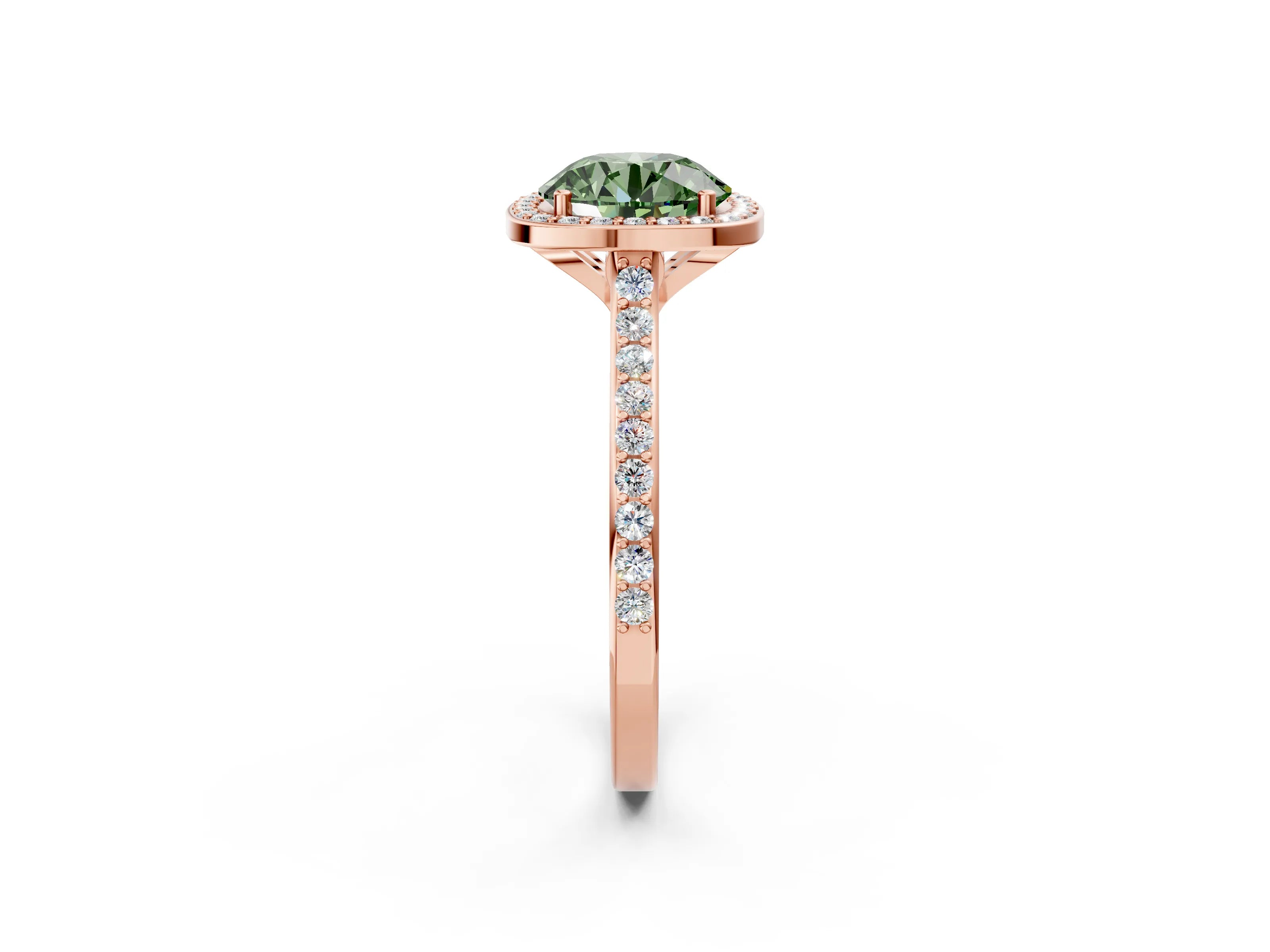 Rose gold Fancy Green Round Cut Halo Round Diamond Pavé Band with Four-Prong Setting_5