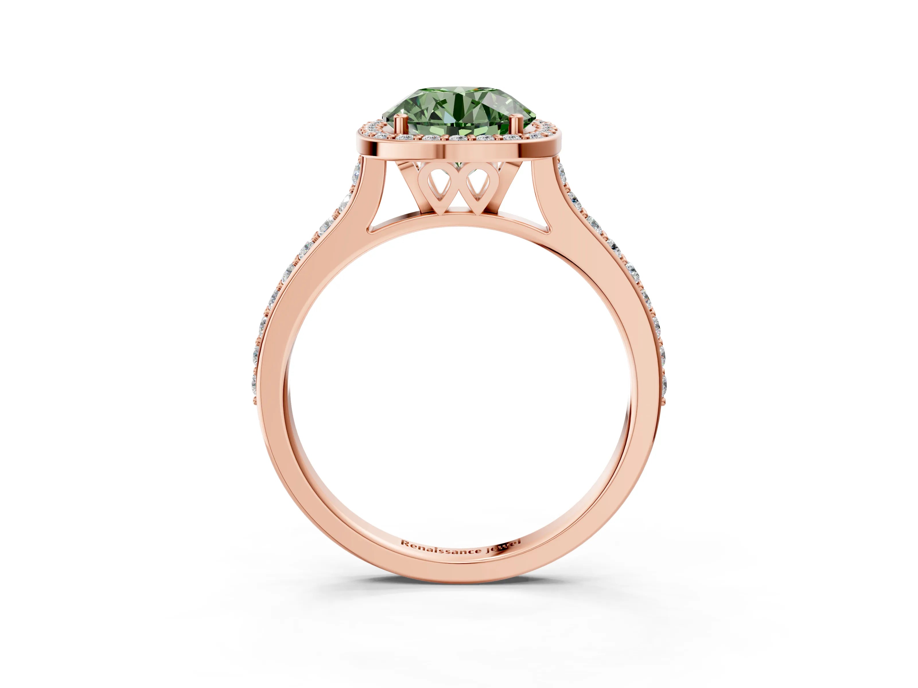 Rose gold Fancy Green Round Cut Halo Round Diamond Pavé Band with Four-Prong Setting_6