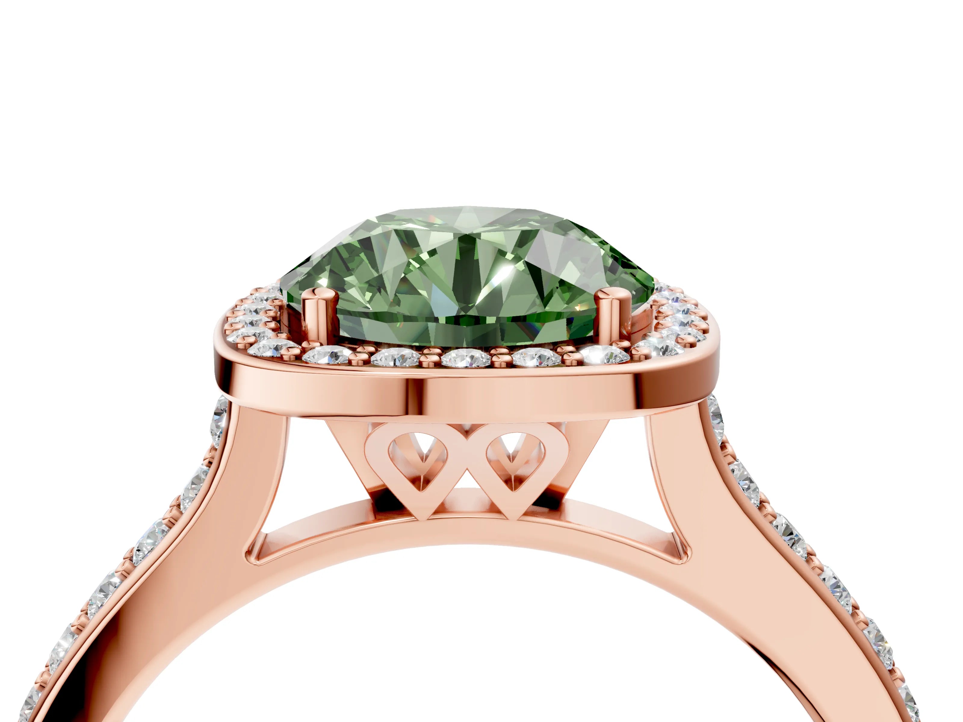 Rose gold Fancy Green Round Cut Halo Round Diamond Pavé Band with Four-Prong Setting_7