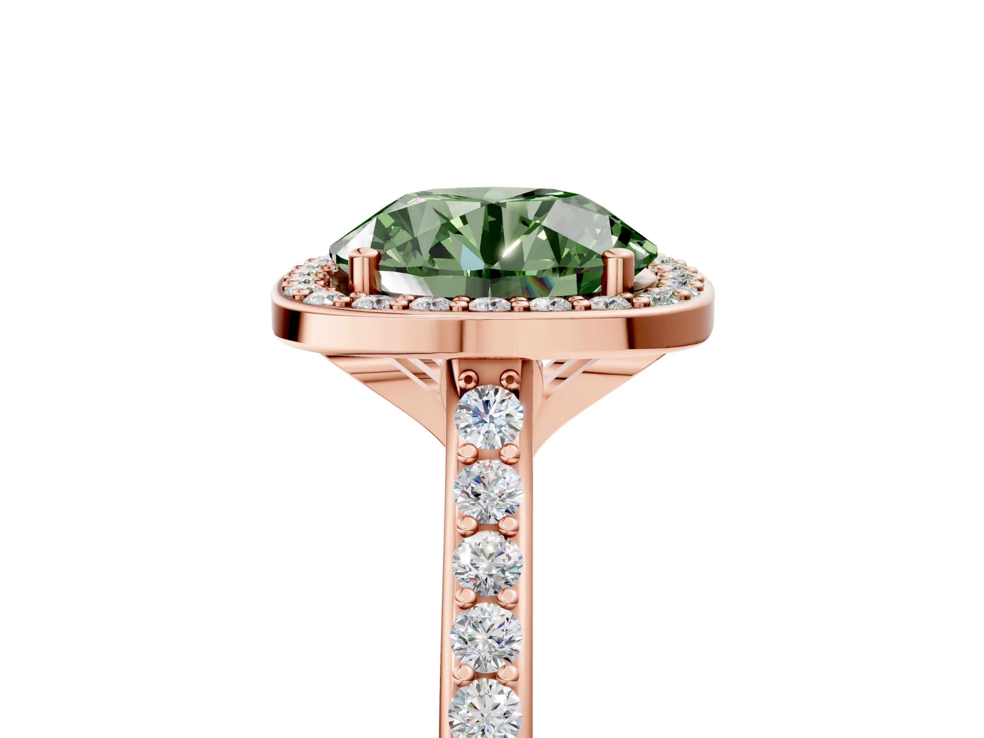 Rose gold Fancy Green Round Cut Halo Round Diamond Pavé Band with Four-Prong Setting_8