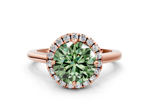 Rose gold Fancy Green Round Cut Halo Round Diamond Solitaire Engagement Ring with Pave Band and Four-Prong Setting_12
