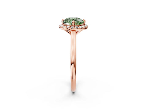 Rose gold Fancy Green Round Cut Halo Round Diamond Solitaire Engagement Ring with Pave Band and Four-Prong Setting_14