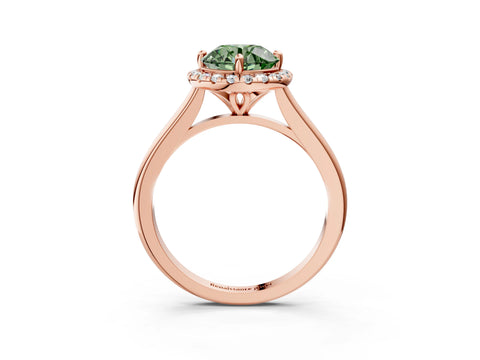Rose gold Fancy Green Round Cut Halo Round Diamond Solitaire Engagement Ring with Pave Band and Four-Prong Setting_15