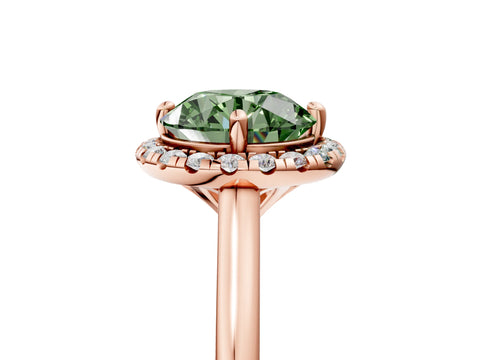 Rose gold Fancy Green Round Cut Halo Round Diamond Solitaire Engagement Ring with Pave Band and Four-Prong Setting_17