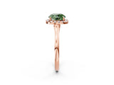Rose gold Fancy Green Round Cut Halo Round Diamond Solitaire Ring with Pavé Band and Four-Prong Setting_2