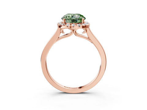 Rose gold Fancy Green Round Cut Halo Round Diamond Solitaire Ring with Pavé Band and Four-Prong Setting_3