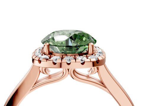 Rose gold Fancy Green Round Cut Halo Round Diamond Solitaire Ring with Pavé Band and Four-Prong Setting_4