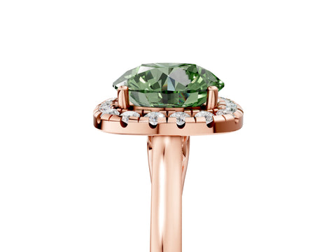 Rose gold Fancy Green Round Cut Halo Round Diamond Solitaire Ring with Pavé Band and Four-Prong Setting_5