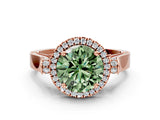 Rose gold Fancy Green Round Cut Halo Round Diamond Twist Band with Four-Prong Setting