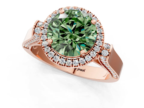 Rose gold Fancy Green Round Cut Halo Round Diamond Twist Band with Four-Prong Setting_1