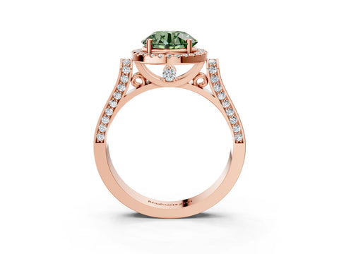 Rose gold Fancy Green Round Cut Halo Round Diamond Twist Band with Four-Prong Setting_3