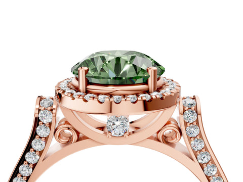 Rose gold Fancy Green Round Cut Halo Round Diamond Twist Band with Four-Prong Setting_4