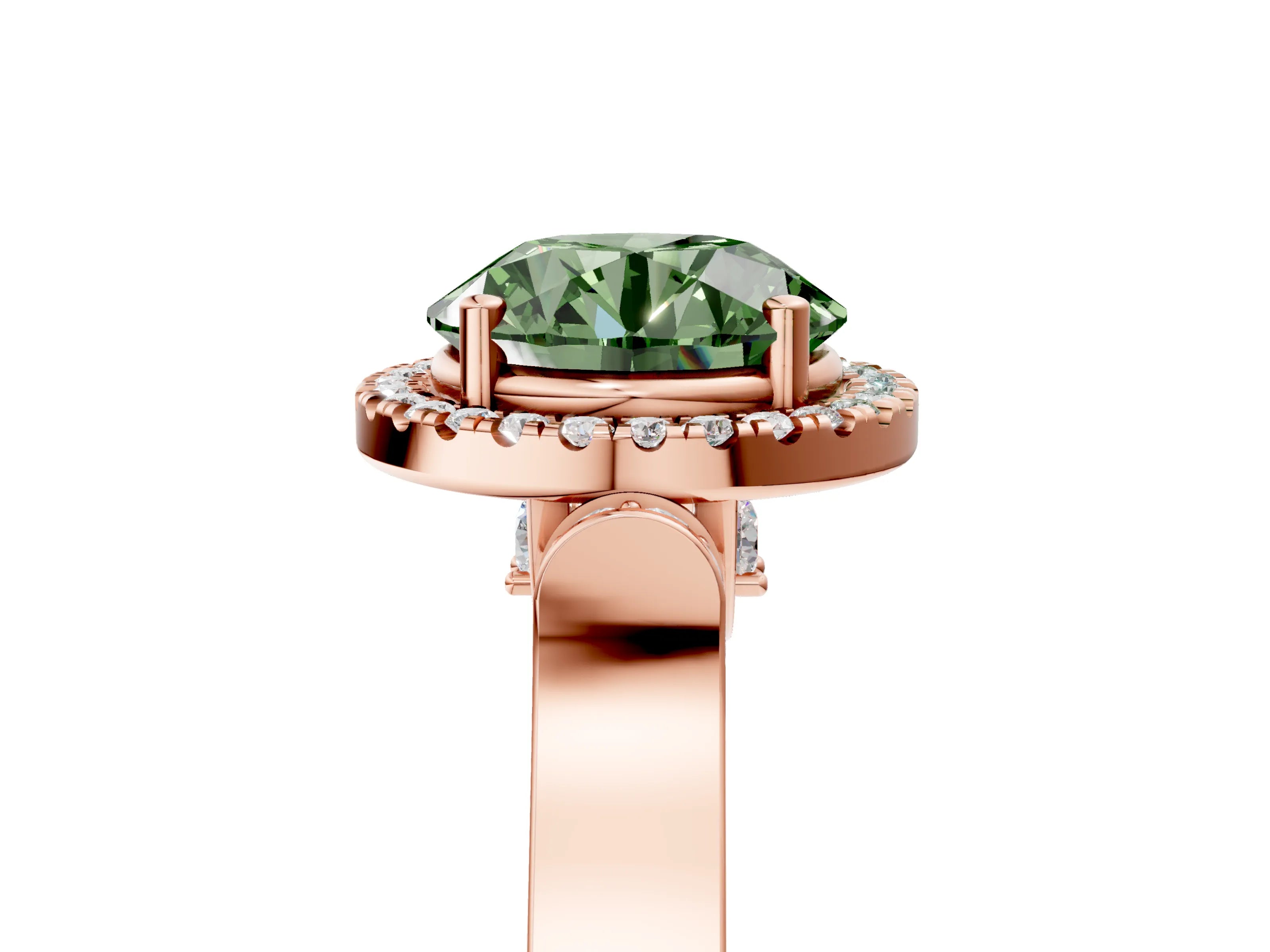 Rose gold Fancy Green Round Cut Halo Round Diamond Twist Band with Four-Prong Setting_5