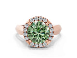 Rose gold Fancy Green Round  Cut Halo Solitaire Engagement Ring with Square Band and Four-Prong Setting_114
