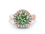 Rose gold Fancy Green Round  Cut Halo Solitaire Engagement Ring with Square Band and Four-Prong Setting_66