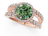 Rose gold Fancy Green Round  Cut Halo Split Shank Diamond Ring with Four-Prong Setting_46