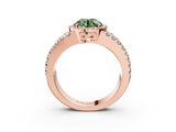 Rose gold Fancy Green Round  Cut Halo Split Shank Diamond Ring with Four-Prong Setting_48