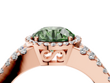 Rose gold Fancy Green Round  Cut Halo Split Shank Diamond Ring with Four-Prong Setting_49