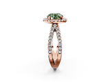 Rose gold Fancy Green Round  Cut Halo Split Shank Pave Set Ring_64