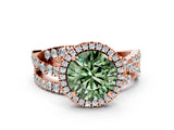 Rose gold Fancy Green Round  Cut Halo Split Shank Prong Setting Ring_12