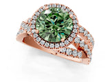 Rose gold Fancy Green Round  Cut Halo Split Shank Prong Setting Ring_13