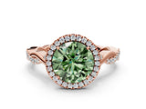 Rose gold Fancy Green Round Cut Halo Twist Band with Four-Prong Setting_12