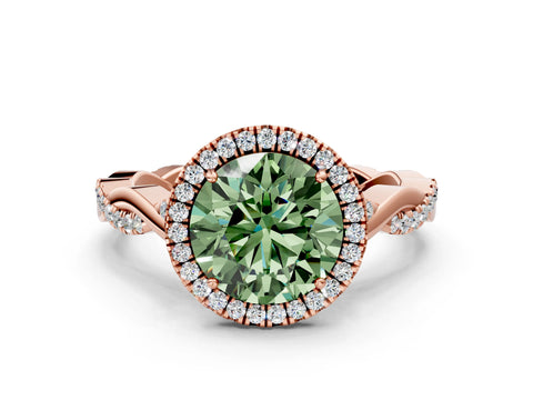 Rose gold Fancy Green Round Cut Halo Twist Band with Four-Prong Setting_12