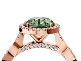Rose gold Fancy Green Round Cut Halo Twist Band with Four-Prong Setting_16